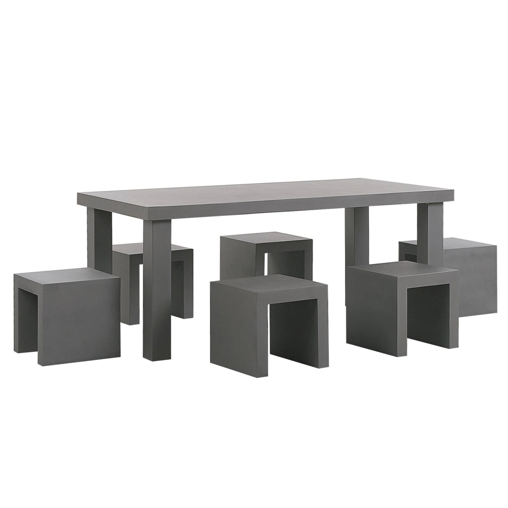Set da pranzo da giardino Tavolo rettangolare in cemento grigio 6 sgabelli 6 posti resistente all'acqua