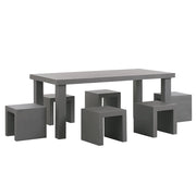 Set da pranzo da giardino Tavolo rettangolare in cemento grigio 6 sgabelli 6 posti resistente all'acqua