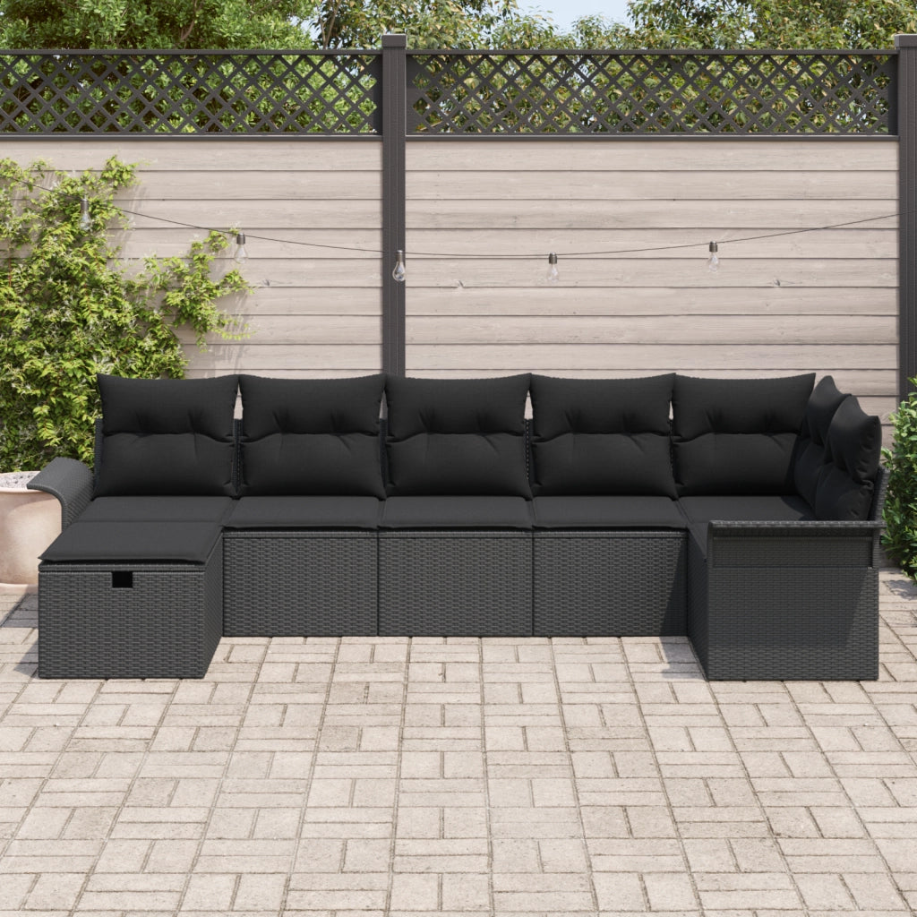 Set di divano da giardino  con cuscini in polyrattan nero