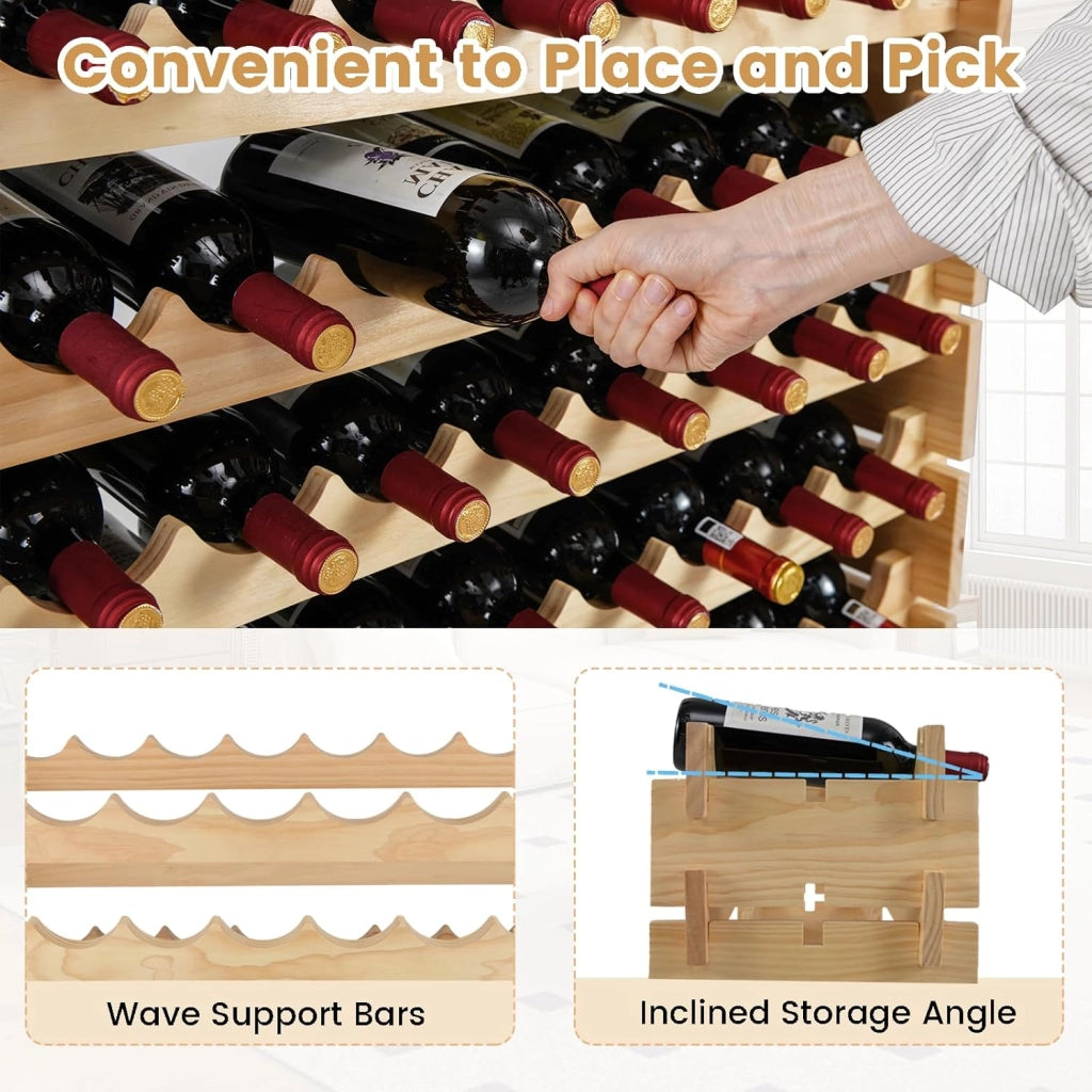 Cantinetta per vini impilabile in legno, portabottiglie per 108 bottiglie, armadietto per vini con 9 livelli, supporto per bottiglie modulare per cucina e bar, scaffale in legno 120 x 29 x 118