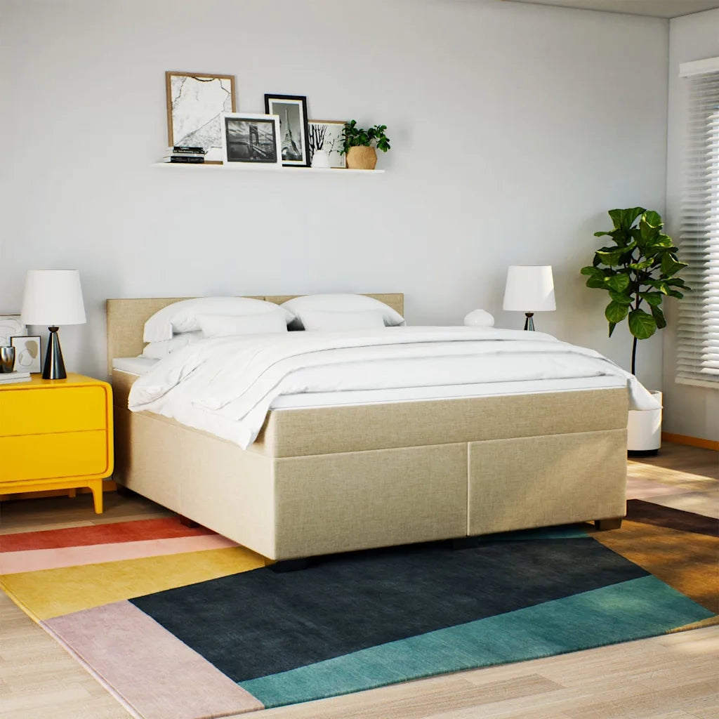 Giroletto a Molle con Materasso Crema 180x200 cm in Tessuto