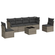 Set Divani da Giardino 7 pz | Set Salotto da Giardino con Cuscini Grigio in Polyrattan