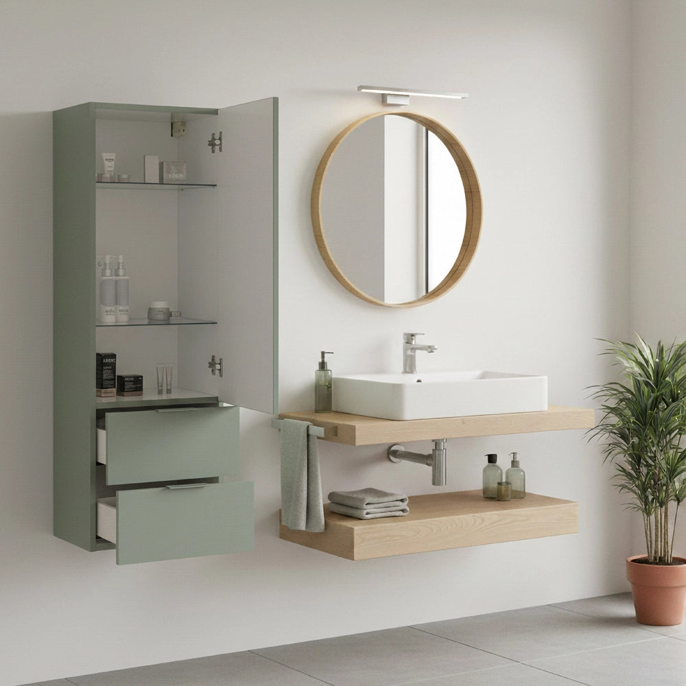 Colonna bagno sospesa 110 cm salvia opaco con anta e cassetti Matisse