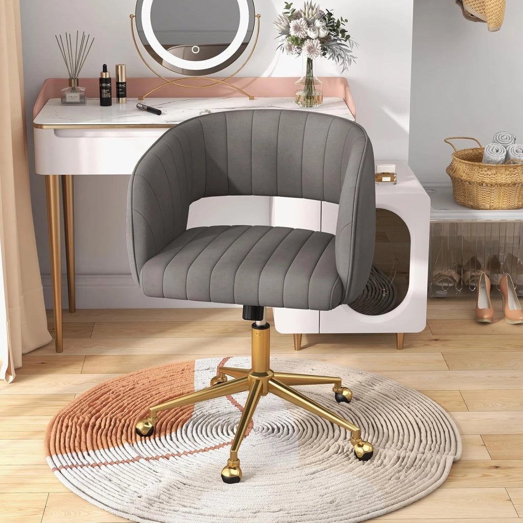 Sedia girevole con ruote, regolabile in altezza, con rivestimento in velluto, girevole a 360°, per studio e ufficio, fino a 150 kg