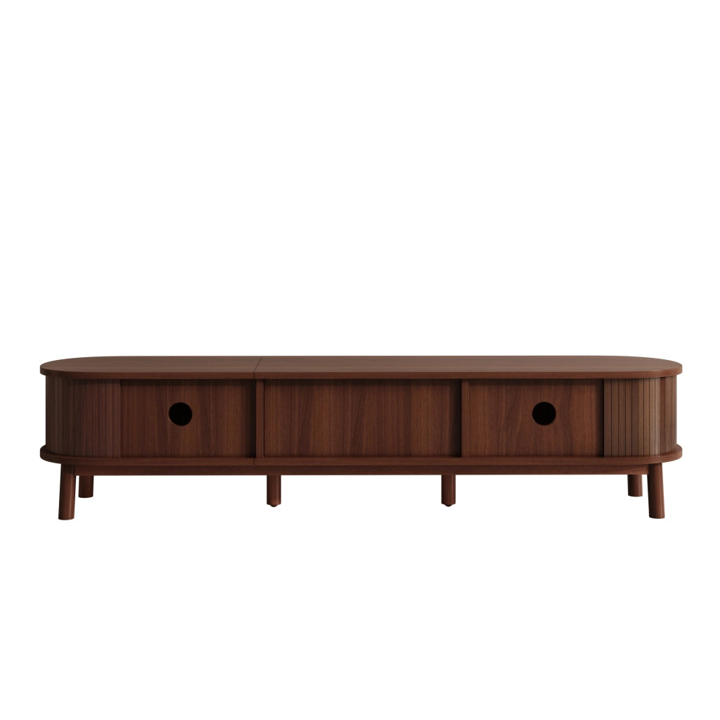 Mobile TV 170x38x39.5 cm; ante scorrevoli e cassetti; truciolare e rattan naturale