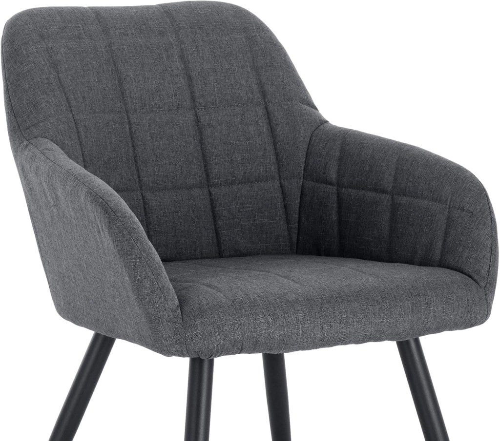Sedia per Sala da Pranzo Imbottita, Poltroncina in Stoffa Lino,Sedia da Cucina con Braccioli e Schienale, Gambe in Metallo, moderne,Grigio Scuro, BH107dgr-1