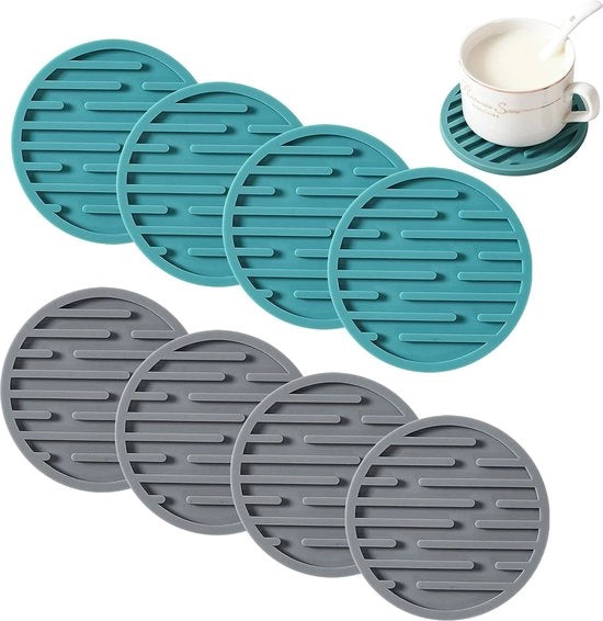 Onderzetters in silicone per bicchieri, rotondi, per bevande, bar, tazze, vetro (verde, grigio)