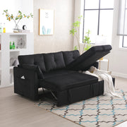 Divano letto modulare con contenitore sedute con tasche laterali e cuscini in tessuto a coste nero 206 × 108 × 66 cm