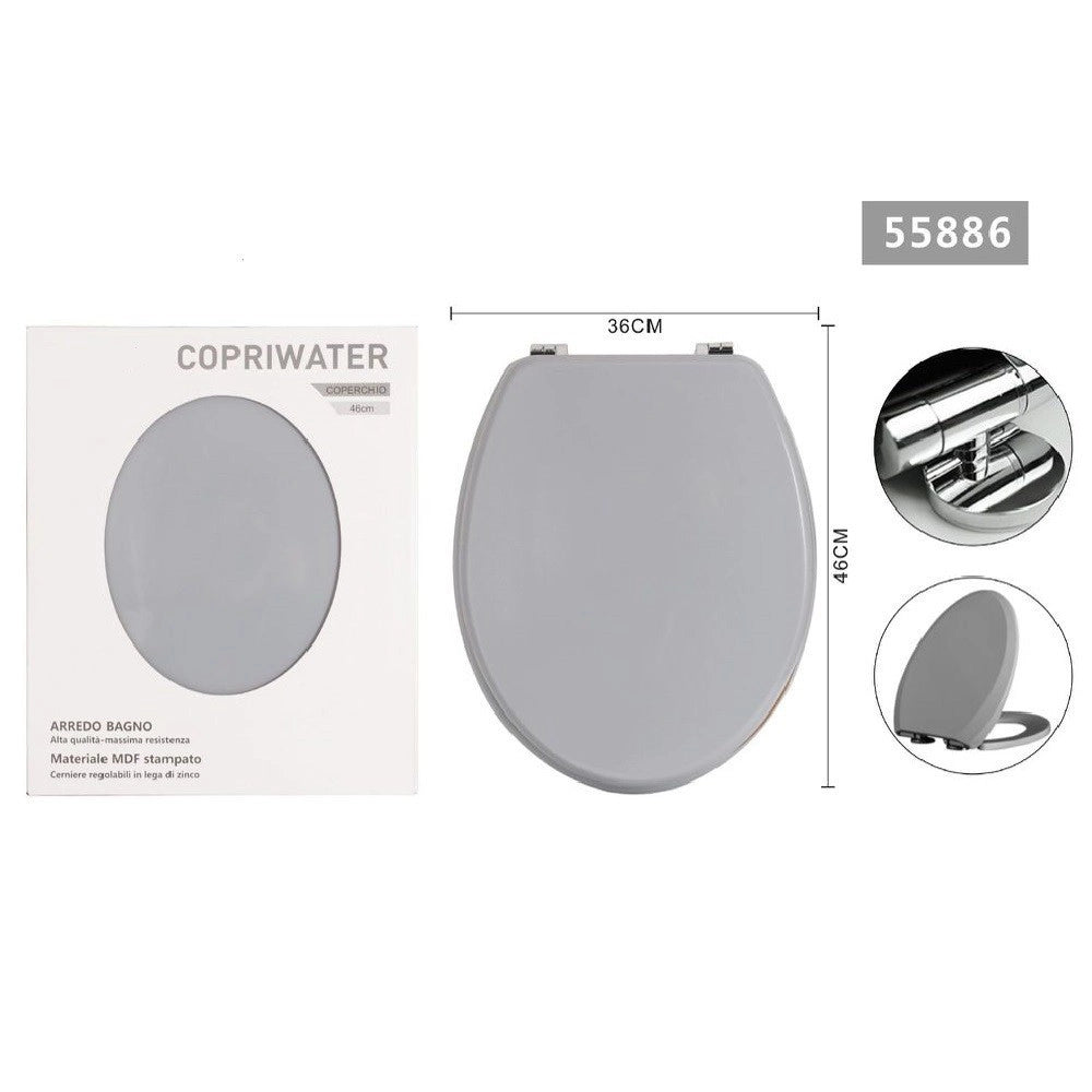Trade Shop - Copriwater Universale Con Cerniere Regolabili Mdf Stampato Grigio 46x36cm 55886 -
