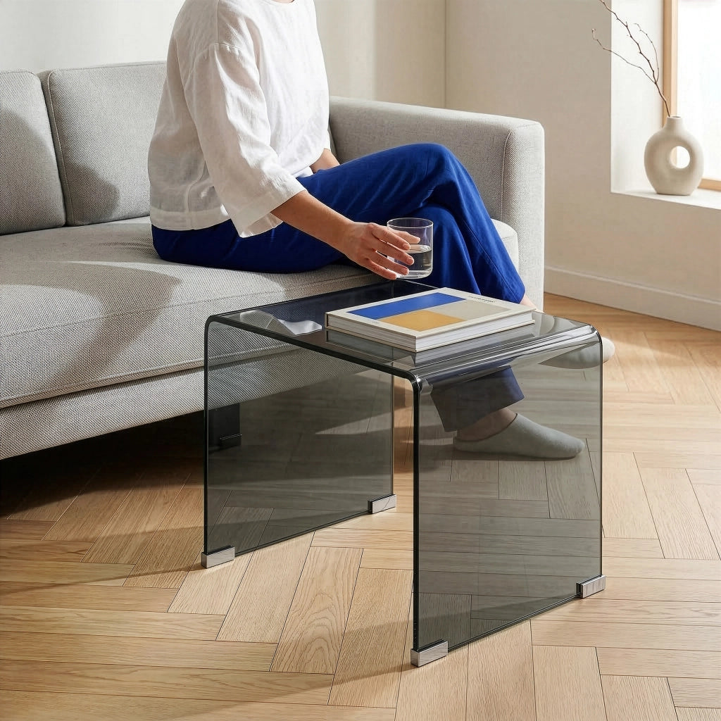 Tavolino da Salotto Varlofrek in Vetro 50 x 50 x 50 cm - Grigio [en.casa]
