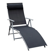 Lettino prendisole pieghevole, lettino da giardino con cuscino, 137x63,5x100,5 cm, metallo e tessuto, nero, per spiaggia e terrazzo