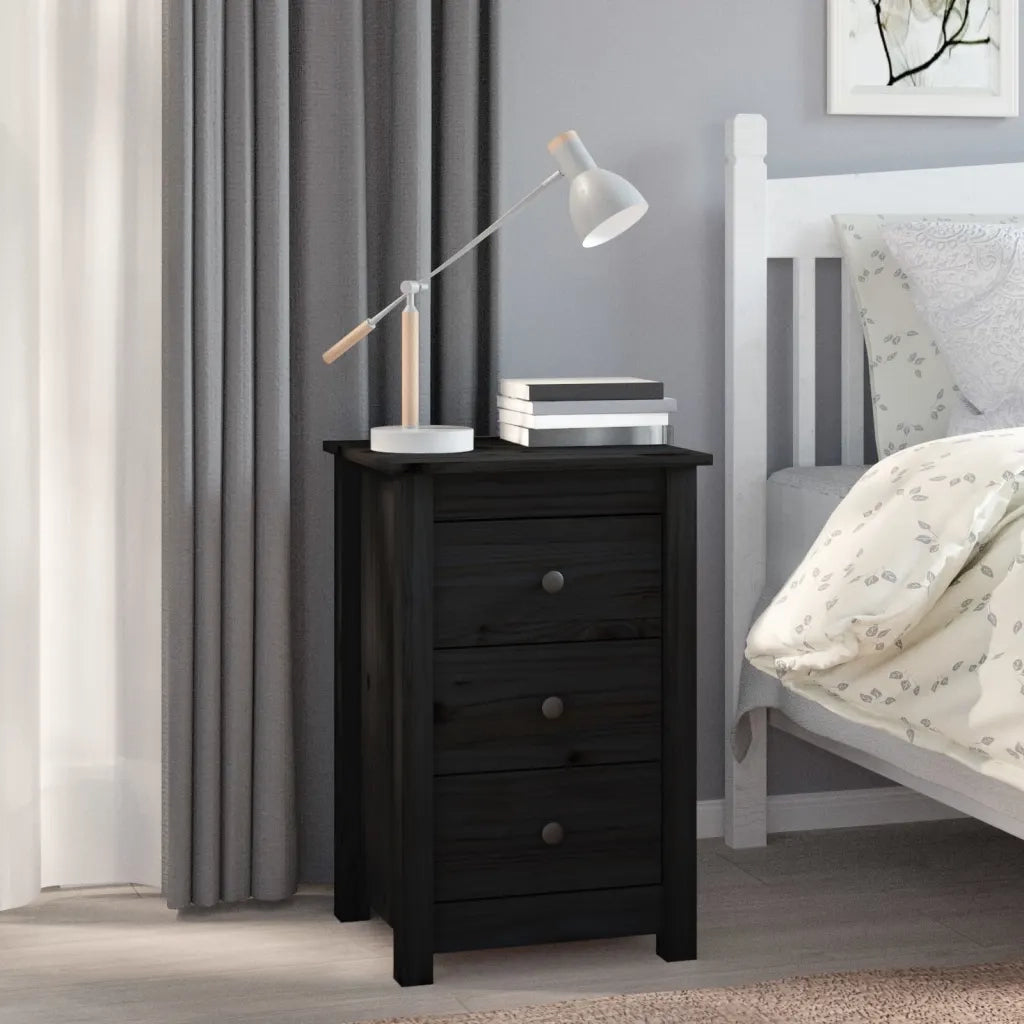 Comodini 2 pz-Set di 2 Tavolino da notte Nera 40x35x61,5 cm in Legno Massello di Pino 318817