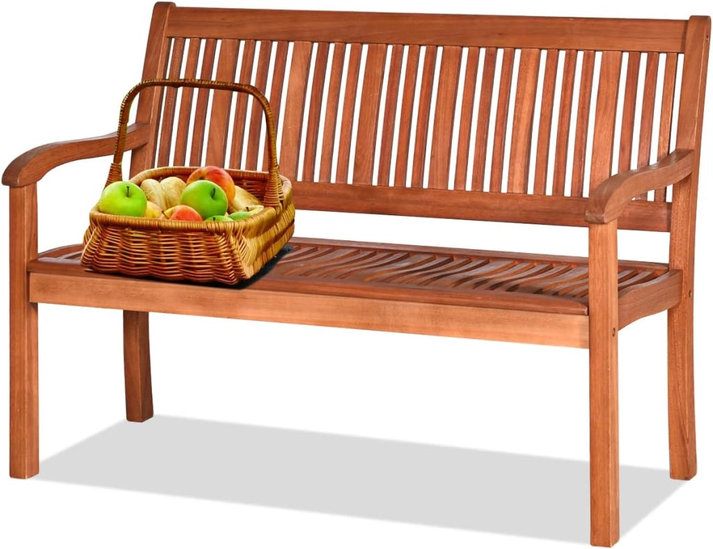 Panchina da Esterno in Legno a 2 Posti, Panchina da Parco Resistente alle Intemperie a 2 Posti, Panca da Giardino in Legno Massiccio da 360 kg,126x63x91 cm, Naturale