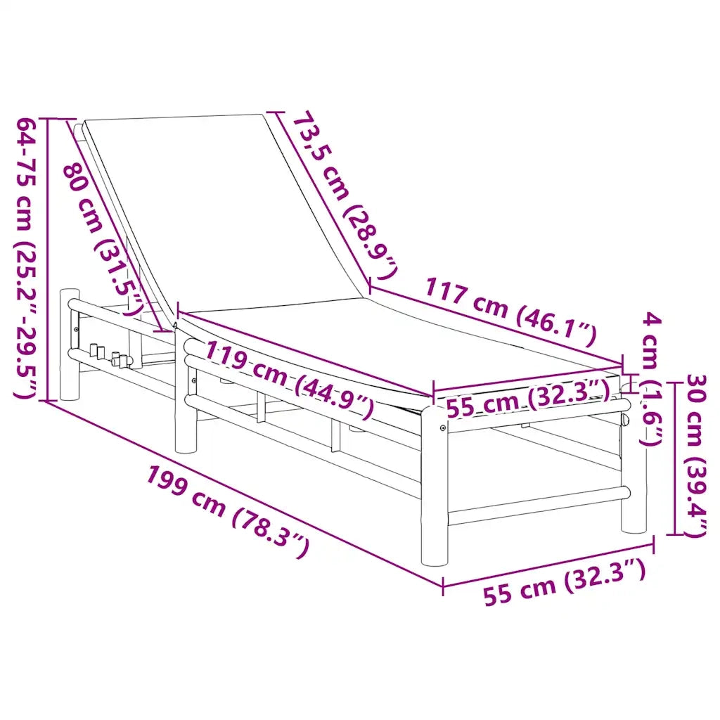 Lettino Prendisole con Cuscini 55x199x30 cm in Bambù 4108227