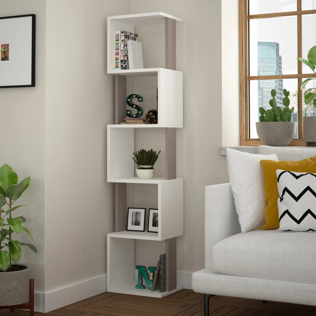 Libreria in legno "Piri" - 35 x 30 x 161 cm - Bianco Mocha Chiaro