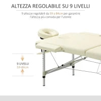 Lettino per Massaggi Pieghevole Professionale, Altezza Regolabile e Borsa di Trasporto, Bianco