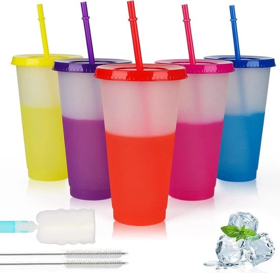 Set di bicchieri con imbuto e coperchio, 5 pezzi bicchieri coloranti, 61 ml, bicchieri in plastica, smoothie, bicchieri per caffè, bicchieri per viaggio, bicchieri per bambini e adulti, bicchieri riciclabili in plastica