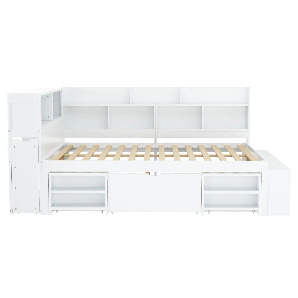 OKWISH Letto Bambini 140×200 cm, Letto Singolo con 1 Cassetto, Libreria e Armadietti, senza Materasso, in Multistrato, Bianco