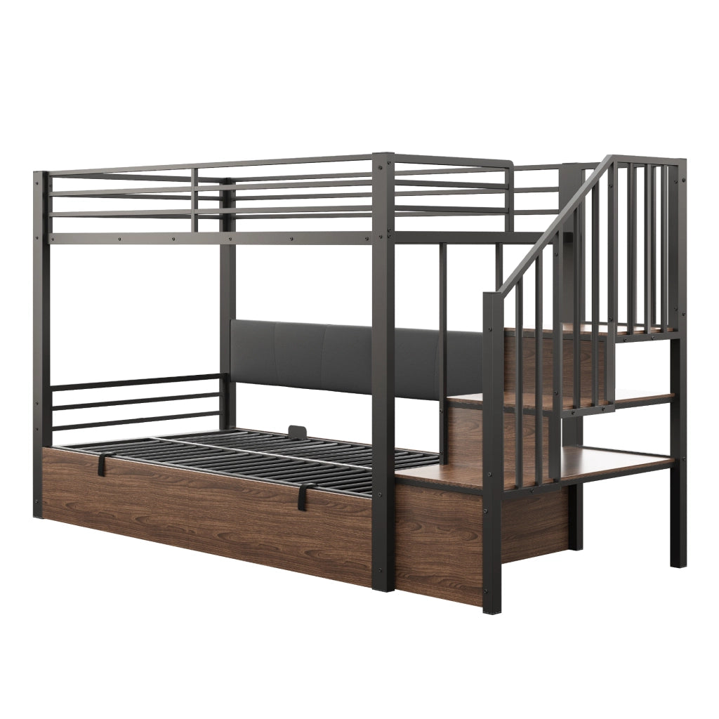 Letto a soppalco 90 × 200 cm con contenitore idraulico, scala con vani portaoggetti, sponde alte, senza materasso