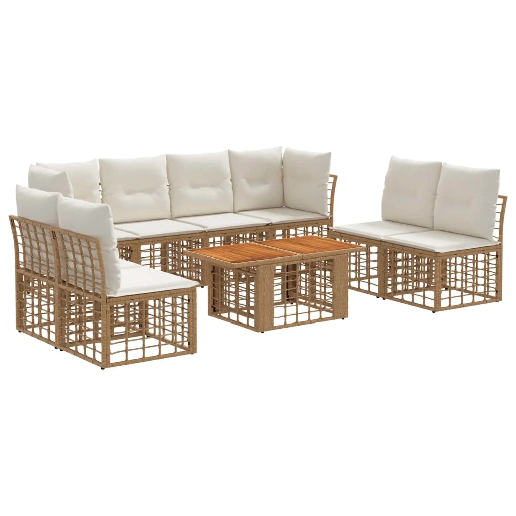Set Divano da Giardino 9 pz Naturale e Bianco Crema polyrattan 3437850