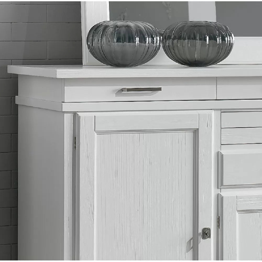 Madia credenza in legno massello 4 porte laccato bianco l.222 p.52 h.108 - Mobili 2G