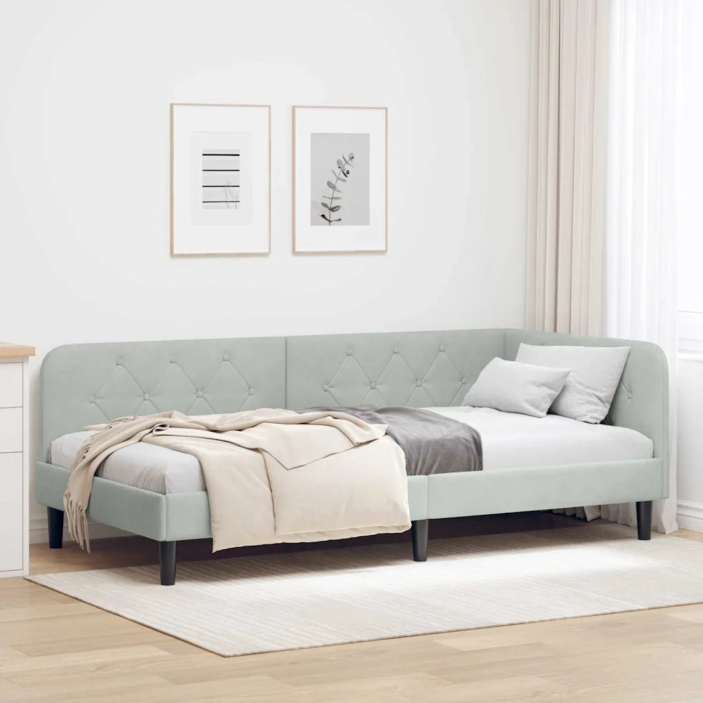 Cornice del letto ad angolo Grigio chiaro 90 x 200 cm Velluto 42016606