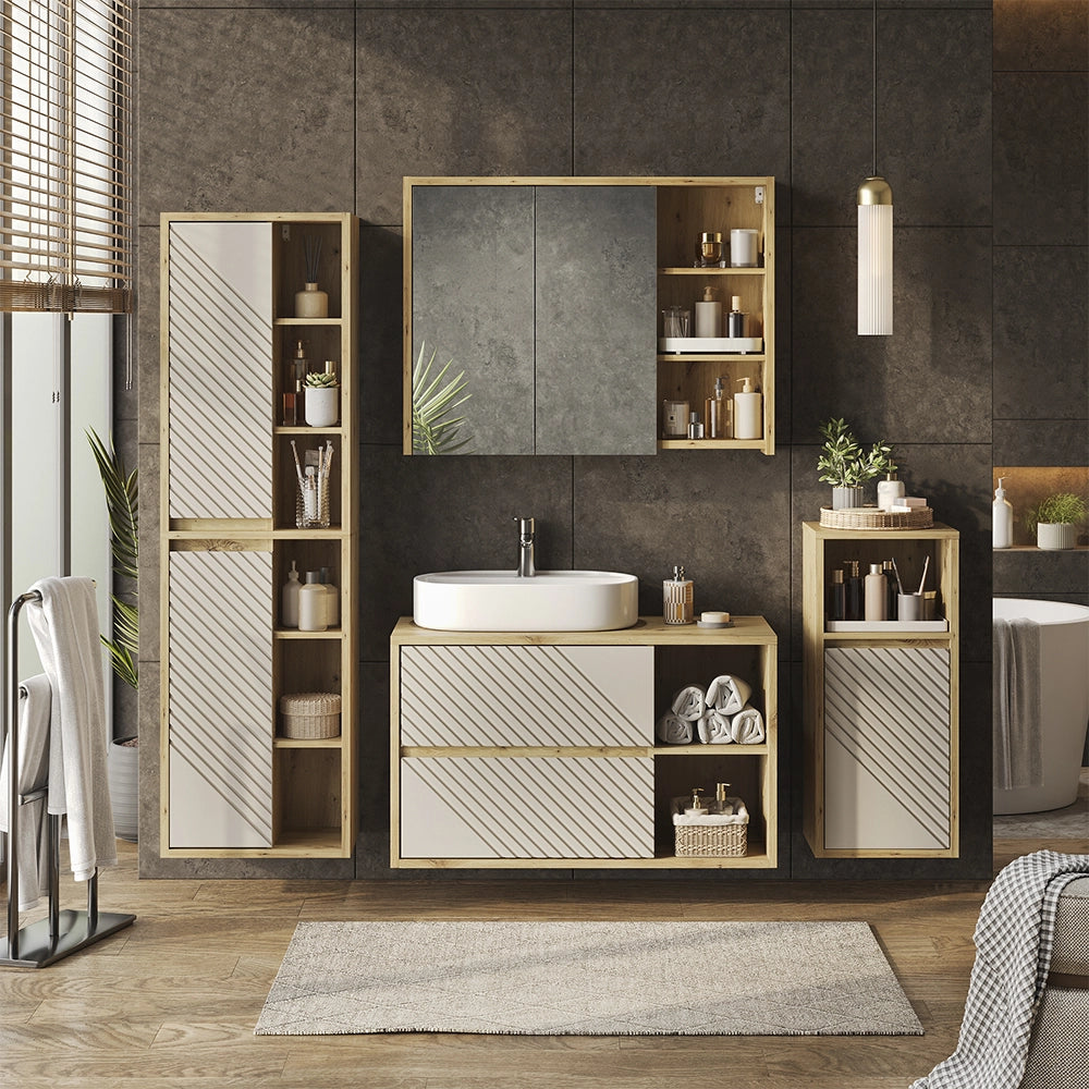 Set mobili bagno Viola Rovere artigianale 4 parti Vicco