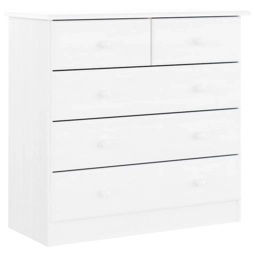 Cassettiera ALTA Bianca 77x35x73 cm in Legno Massello di Pino