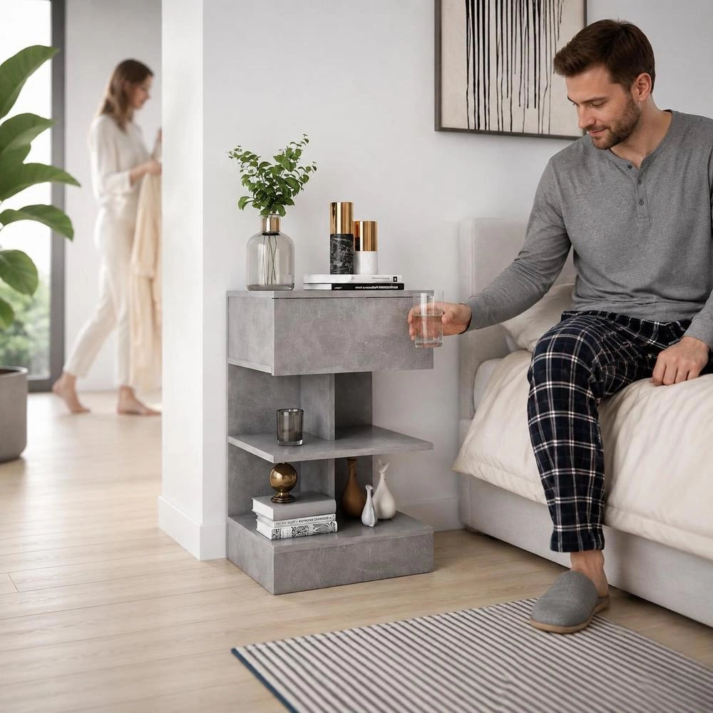 Bedside Table Concrete Grey 40x35x65 Cm Wood Material
