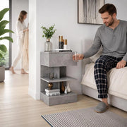 Bedside Table Concrete Grey 40x35x65 Cm Wood Material