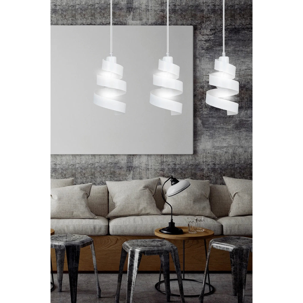 Lampadario Moderno 3 Luci Tristano In Acciaio Bianco Con Fasce A Spirale