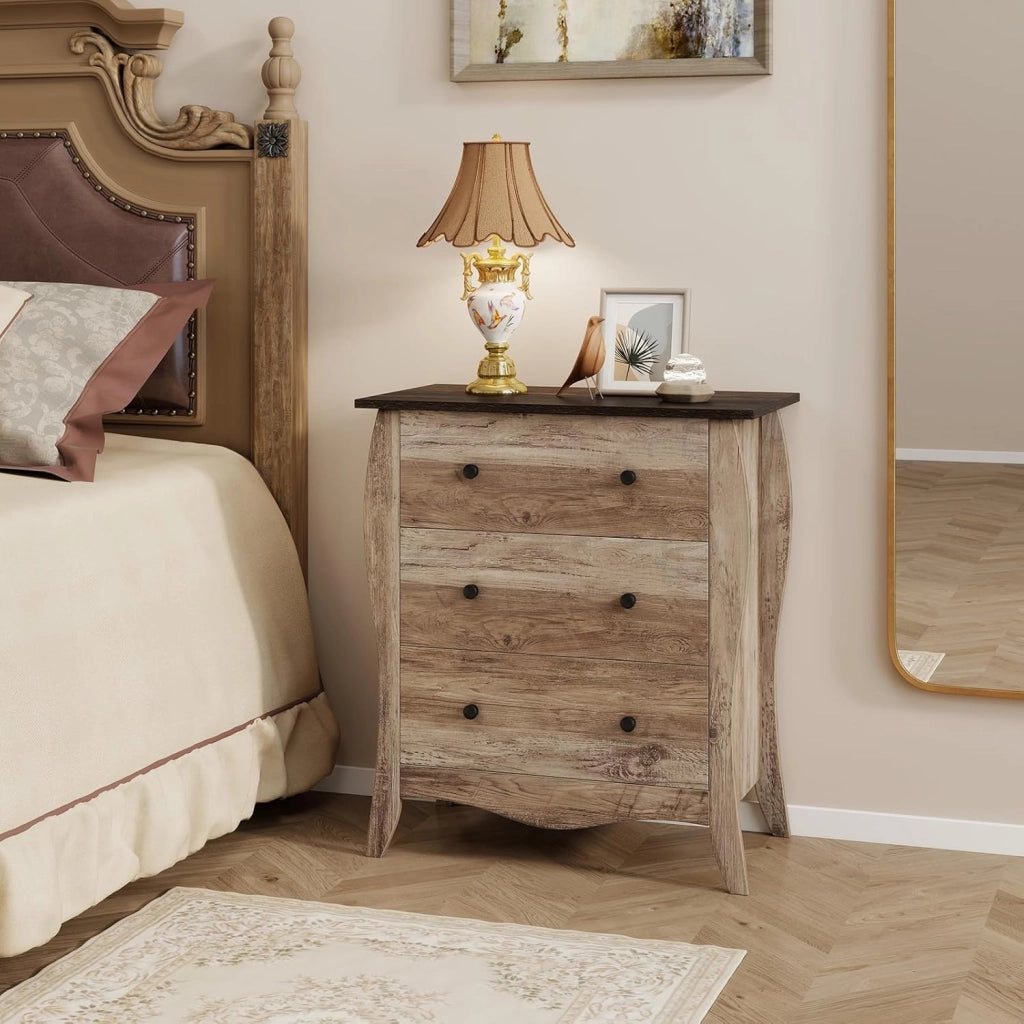 Cassettiera a 3 Cassetti Pieghevoli in Tessuto, Comò Camera da Letto in Legno, Mobiletto Cucina con Maniglie e Kit Antiribaltamento, Armadietto per Soggiorno, 67,5x38,5x76,5cm (Caffè)