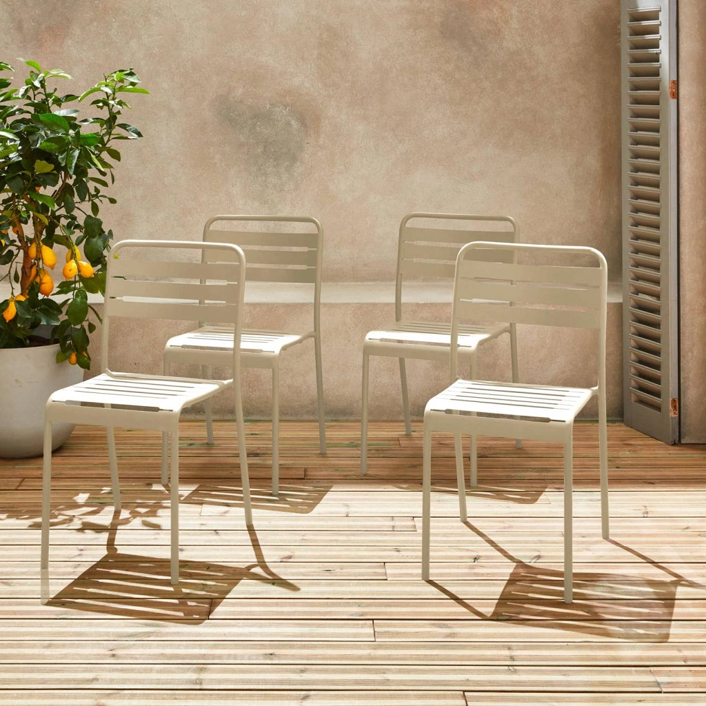set 4 sedie da giardino bistrot in acciaio, beige