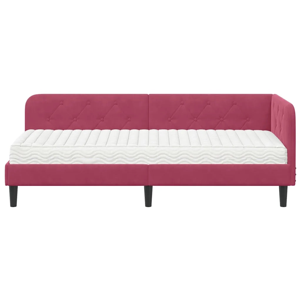 Cornice del letto ad angolo Rosso Vino 80 x 200 cm Velluto