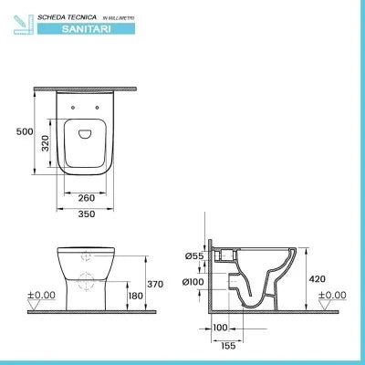 Sanitari filomuro senza brida bianco lucido con sedile soft-close  Plana