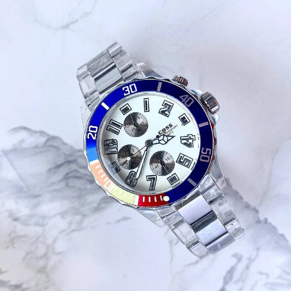 Trade Shop - Orologio Polso Coss Uomo Analogico Quarzo Luminoso Silver Blu Quadrante Bianco -