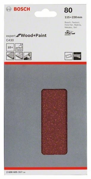 2608605317 - Foglio abrasivo C430, confezione da 10 pz. 115mm x 230 mm, P80 , EXPERT for LEGNO+VERNICE