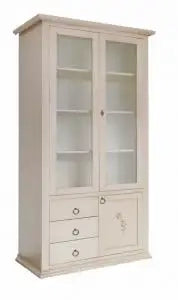 Vetrina in legno Shabby chic 3 cassetti 3 ante avorio anticato decorato a mano