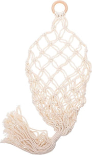 Organizzatore appeso corda di cotone frutta - organizzatore appeso macramé con tasca di stoccaggio - tessuto beige
