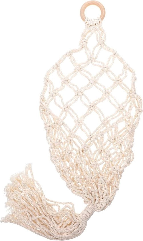 Organizzatore appeso corda di cotone frutta - organizzatore appeso macramé con tasca di stoccaggio - tessuto beige