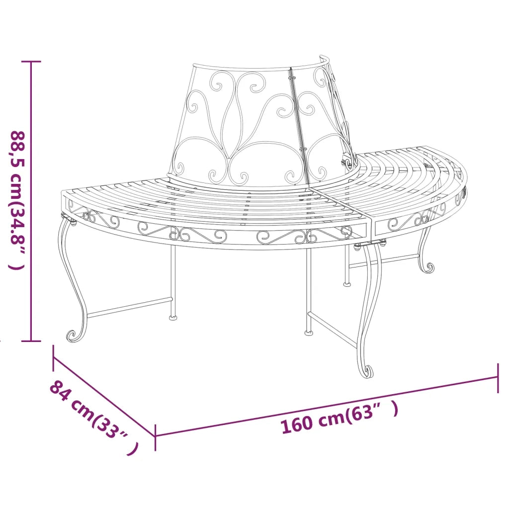 Panchine per Albero Semicircolari 2 pz Ø160 cm Nere in Acciaio 3095716