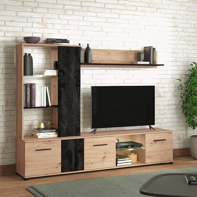 parete attrezzata soggiorno quattro ante moderna minimal in legno cm 202x40x155 5 h - POLE