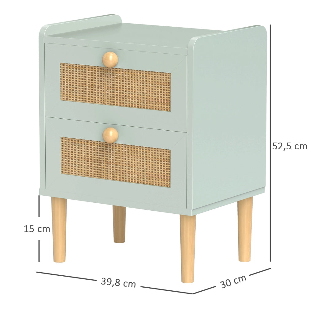 Comodino con 2 cassetti effetto rattan naturale ¨C Xylo ¨C legno verde oliva 39,8x30x52,5 cm