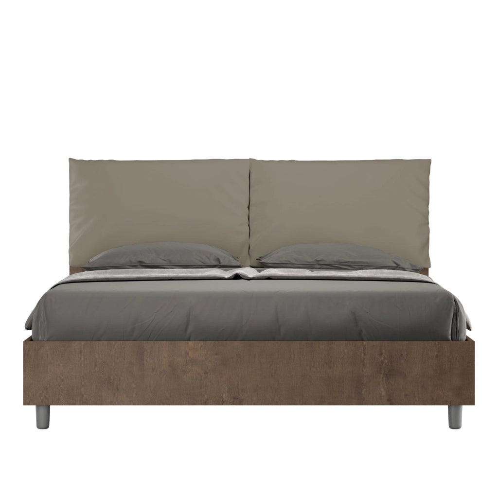Letto matrimoniale con rete 160x190 bianco frassino cuscini similpelle cappuccino Egos Antea