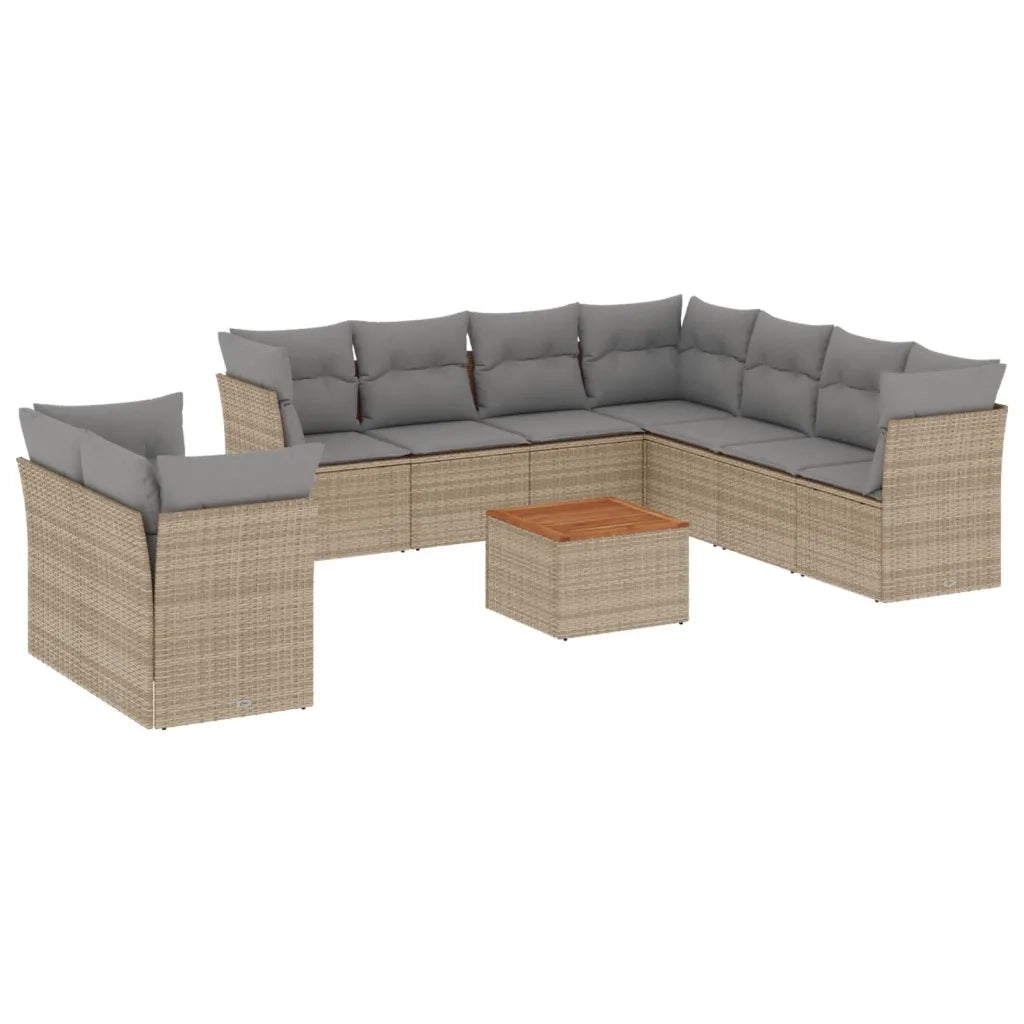 Set Divano da Giardino 10 pz con Cuscini Beige in Polyrattan 3223714