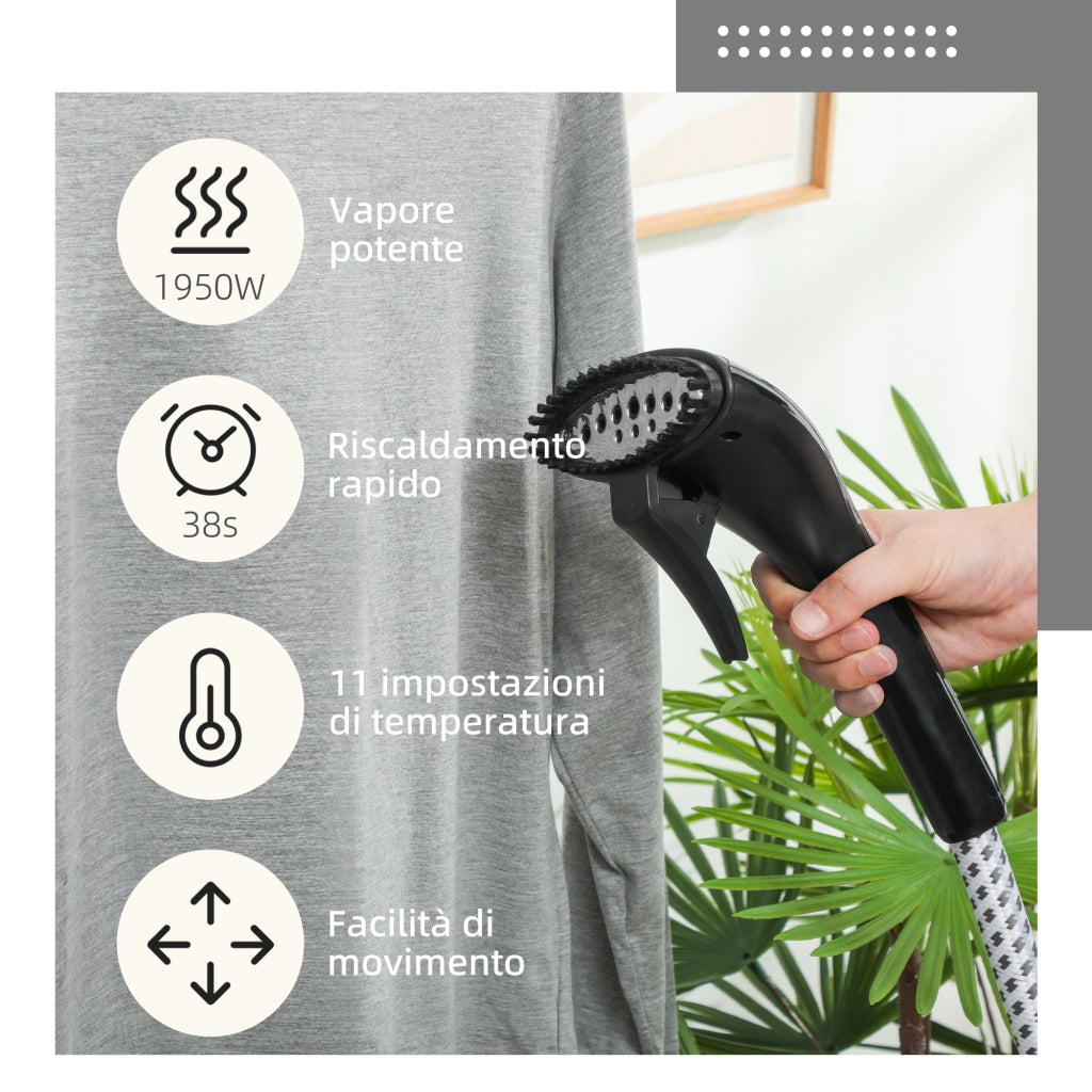Stiratrice Verticale a Vapore da 1,4L con Asta Estendibile 41-110 cm e Ruote in ABS e PP Nero