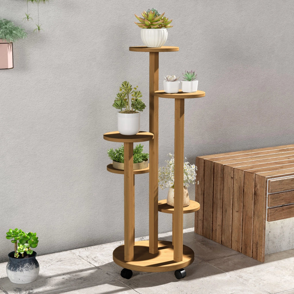 Tavolo per piante in bamb¨´ con ruote 5 livelli ¨C zephmum ¨C 33x33x90 cm