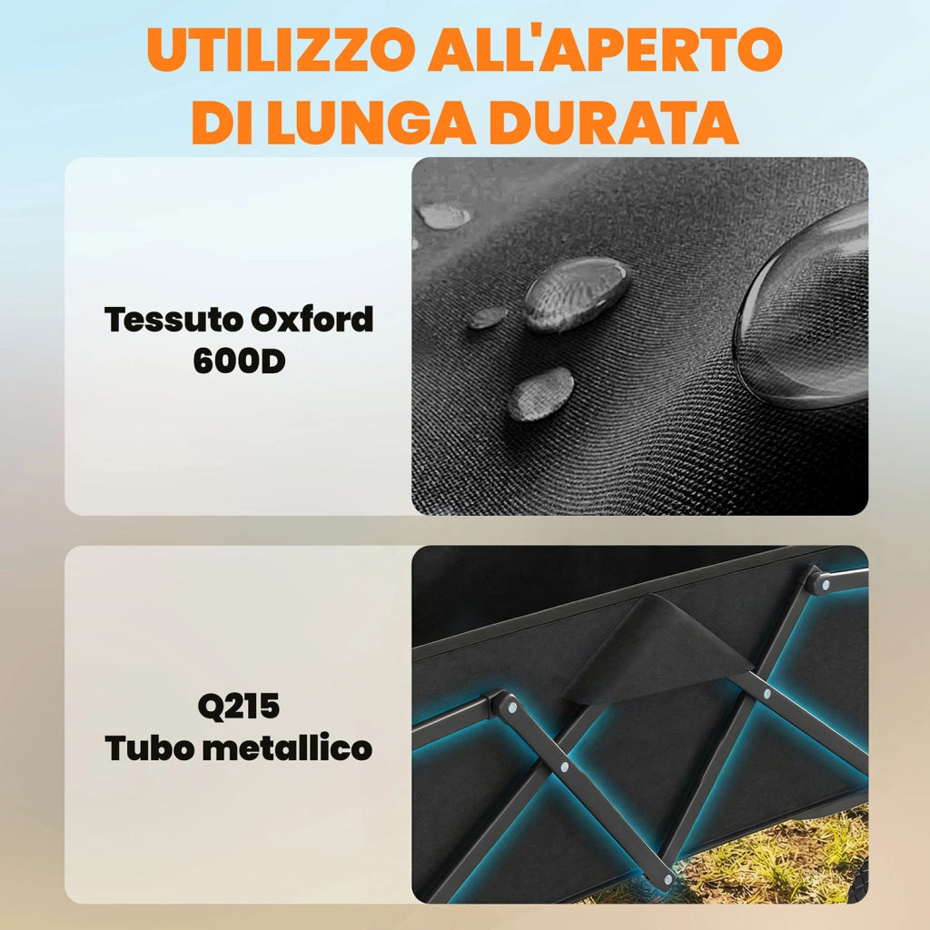 Carrello da Giardino o Campeggio Pieghevole Capacità 90L con Manico Regolabile e Portabicchieri in Metallo e Tessuto