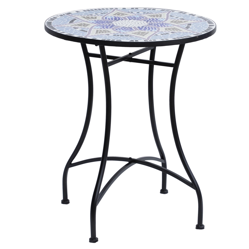 Tavolo da giardino rotondo ¨C Zephmum ¨C Blu e bianco, metallo, ?60xH71cm