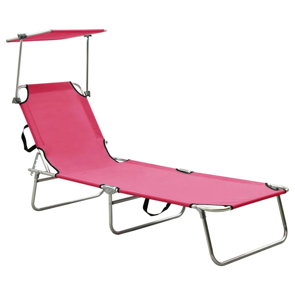 Lettino prendisole pieghevole sedia a sdraio letto da giardino mobili da giardino con baldacchino acciaio rosa magento 02_0012812